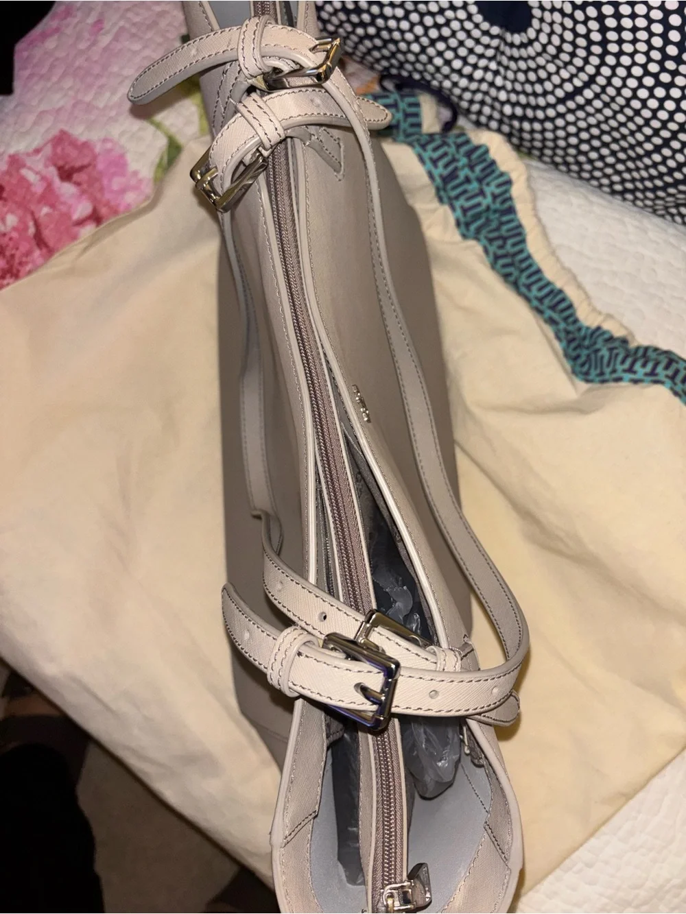 Tory Burch Gray Leather Saffiano Tote